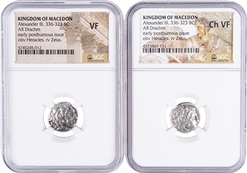 Alexander the Great Silver AR Drachm NGC-Graded Ancient Coins Pair (2 Different)